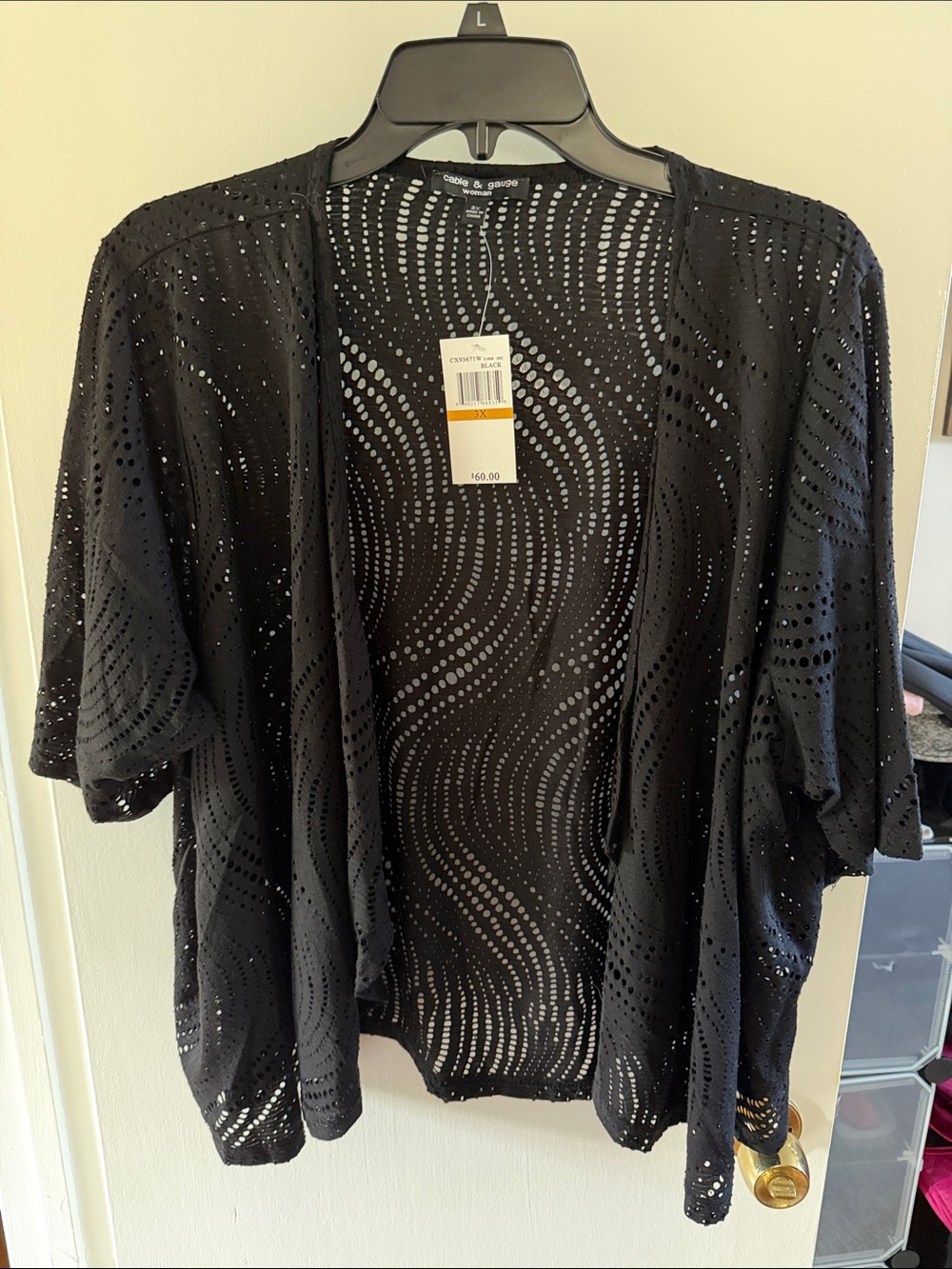 Cable & Gauge Black Openwork Short-Sleeve Cardigan